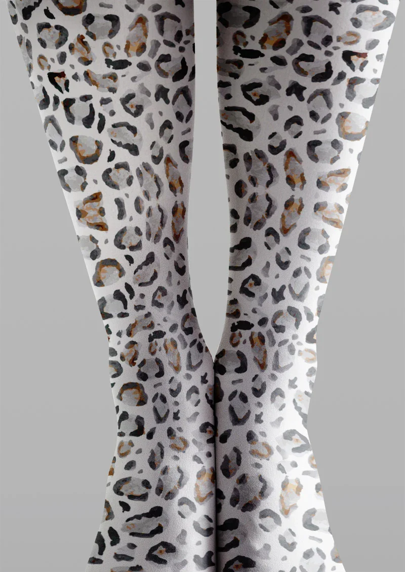 Viken Plan White Leopard Print Tights Hosiery Pantyhose - Image 4