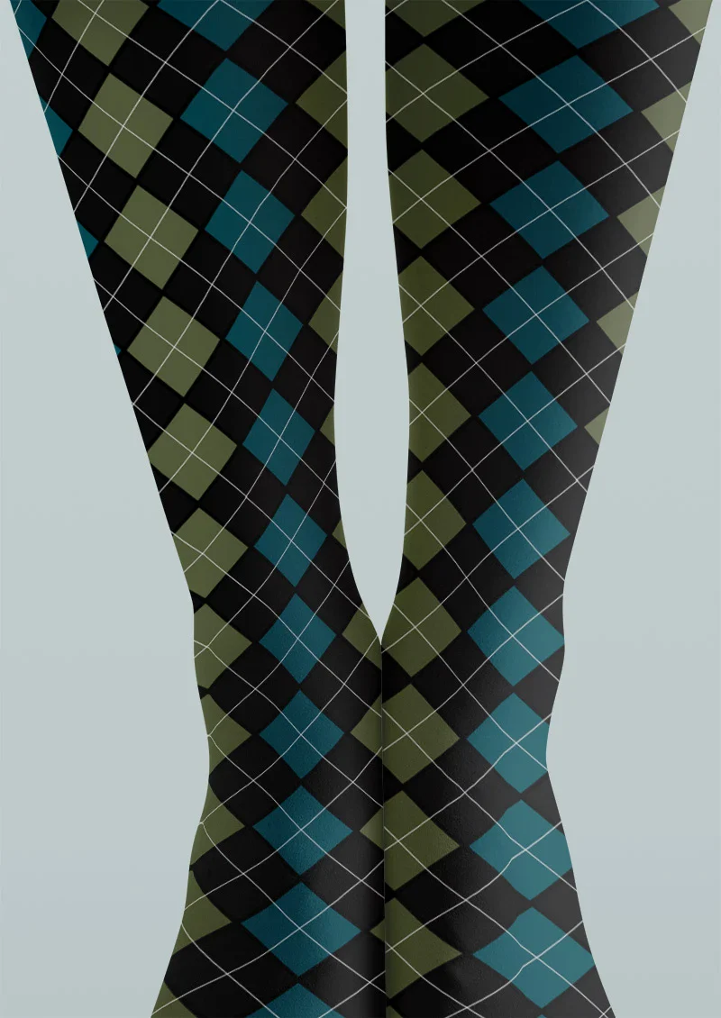 Viken Plan Blue Green Argyle Gradient Tights Hosiery Pantyhose - Image 3