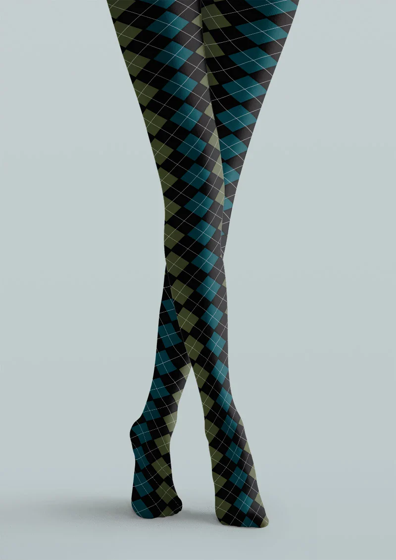 Viken Plan Blue Green Argyle Gradient Tights Hosiery Pantyhose - Image 5