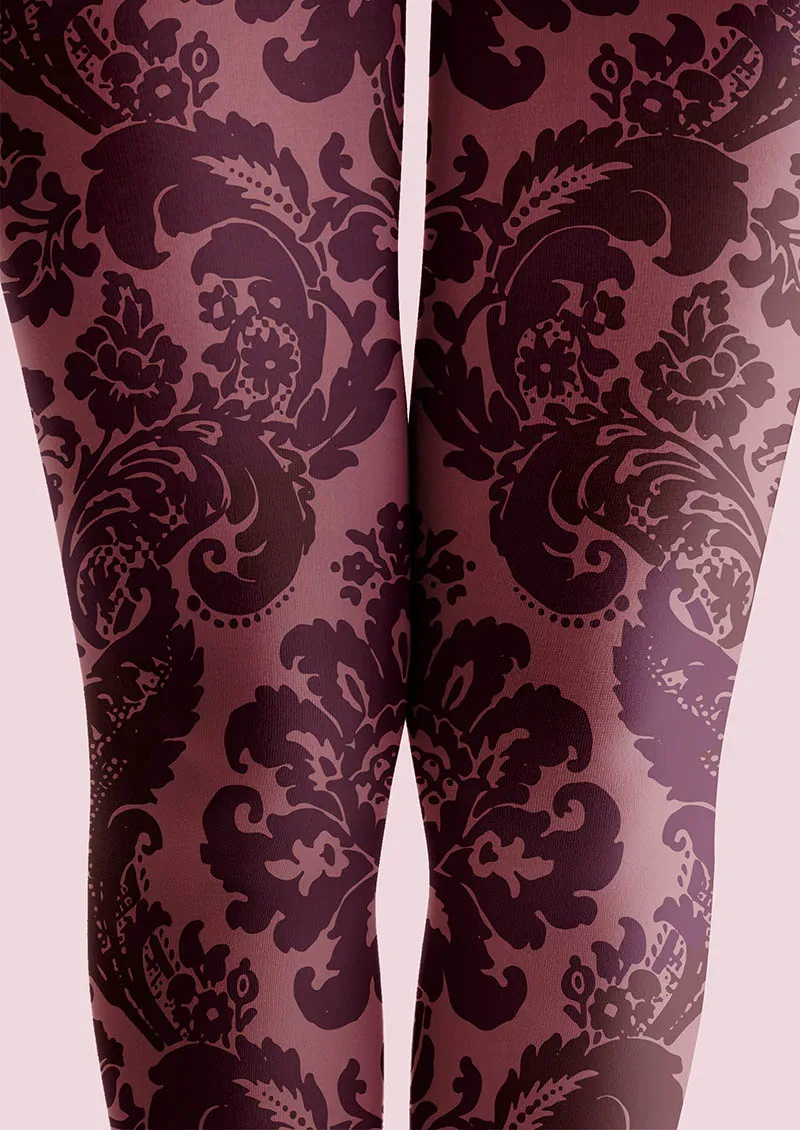 Viken Plan Baroque Bloom Plum Velvet Tights Hosiery Pantyhose - Image 4
