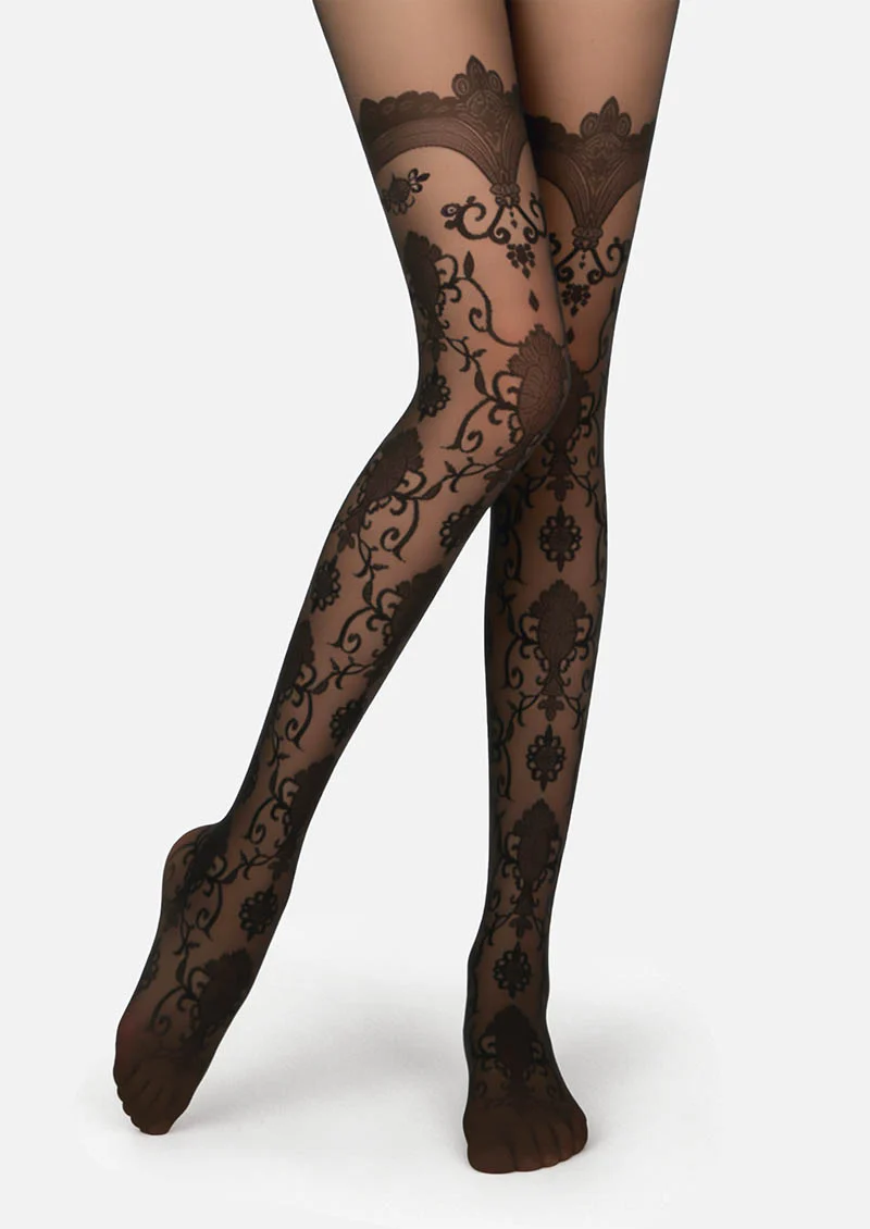 Viken Plan Baroque Jacquard Lace Tights Hosiery Pantyhose - Image 2
