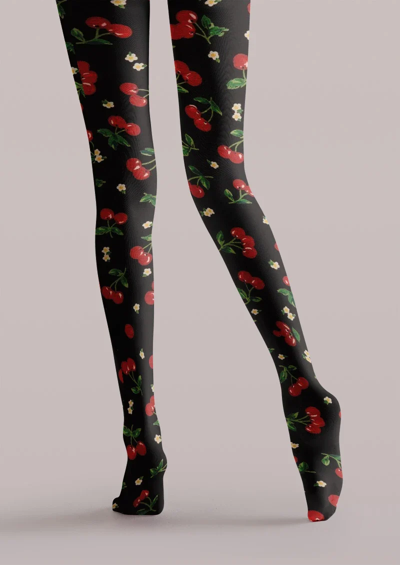 Viken Plan Black Red Rose Tights Hosiery Pantyhose
