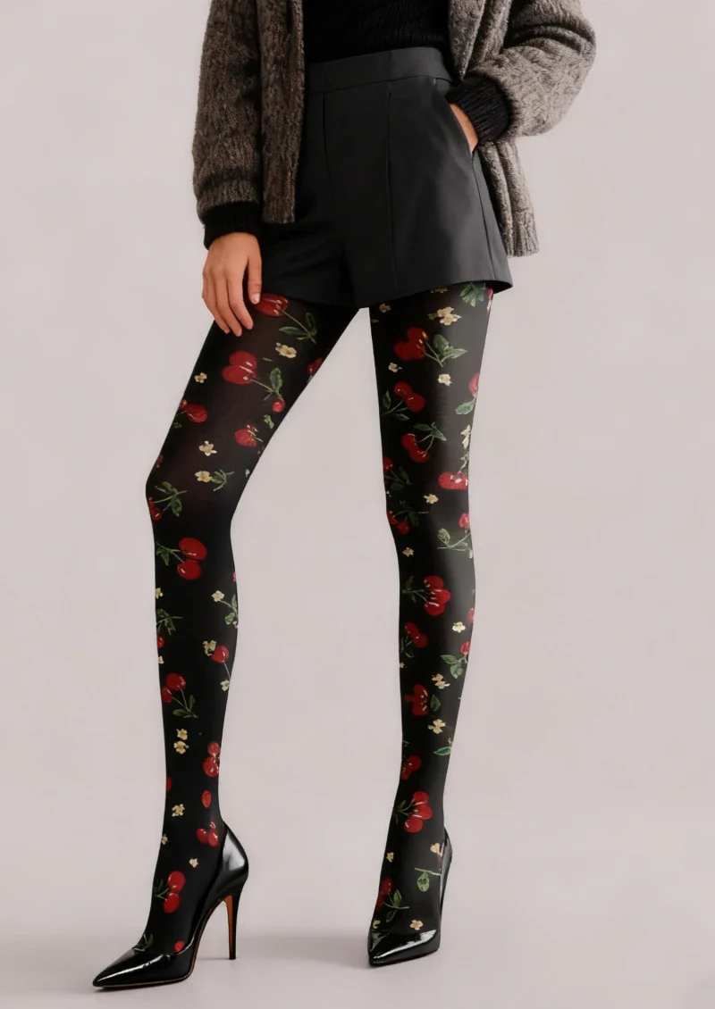 Viken Plan Black Red Rose Tights Hosiery Pantyhose - Image 2