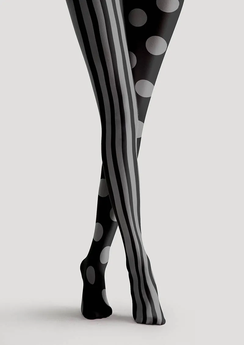 Viken Plan Black-Grey Stripe Dot Tights Hosiery Pantyhose - Image 4