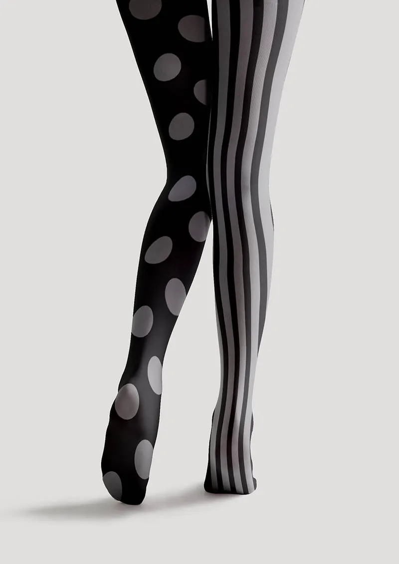 Viken Plan Black-Grey Stripe Dot Tights Hosiery Pantyhose - Image 5