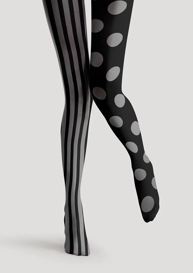 Viken Plan Black-Grey Stripe Dot Tights Hosiery Pantyhose - Image 6