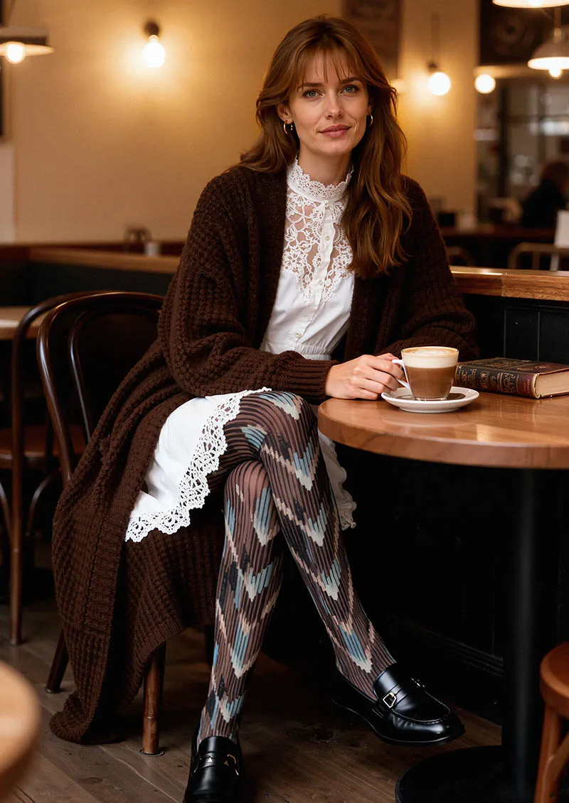 Viken Plan Black Smoke Stripes Tights Hosiery Pantyhose - Image 2