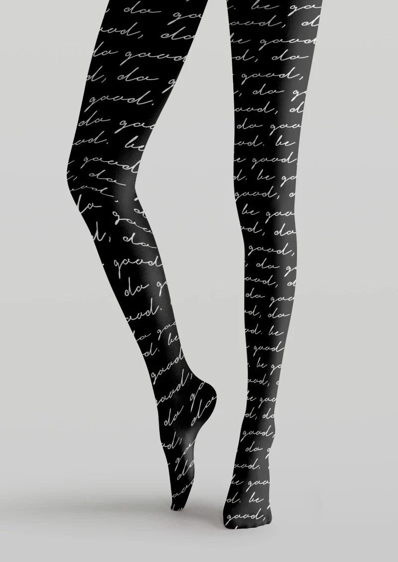 Viken Plan Black Script Letter Tights Hosiery Pantyhose - Image 5