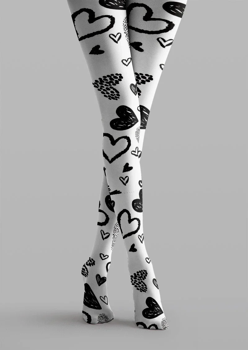 Viken Plan White Heart Sketch Tights Hosiery Pantyhose