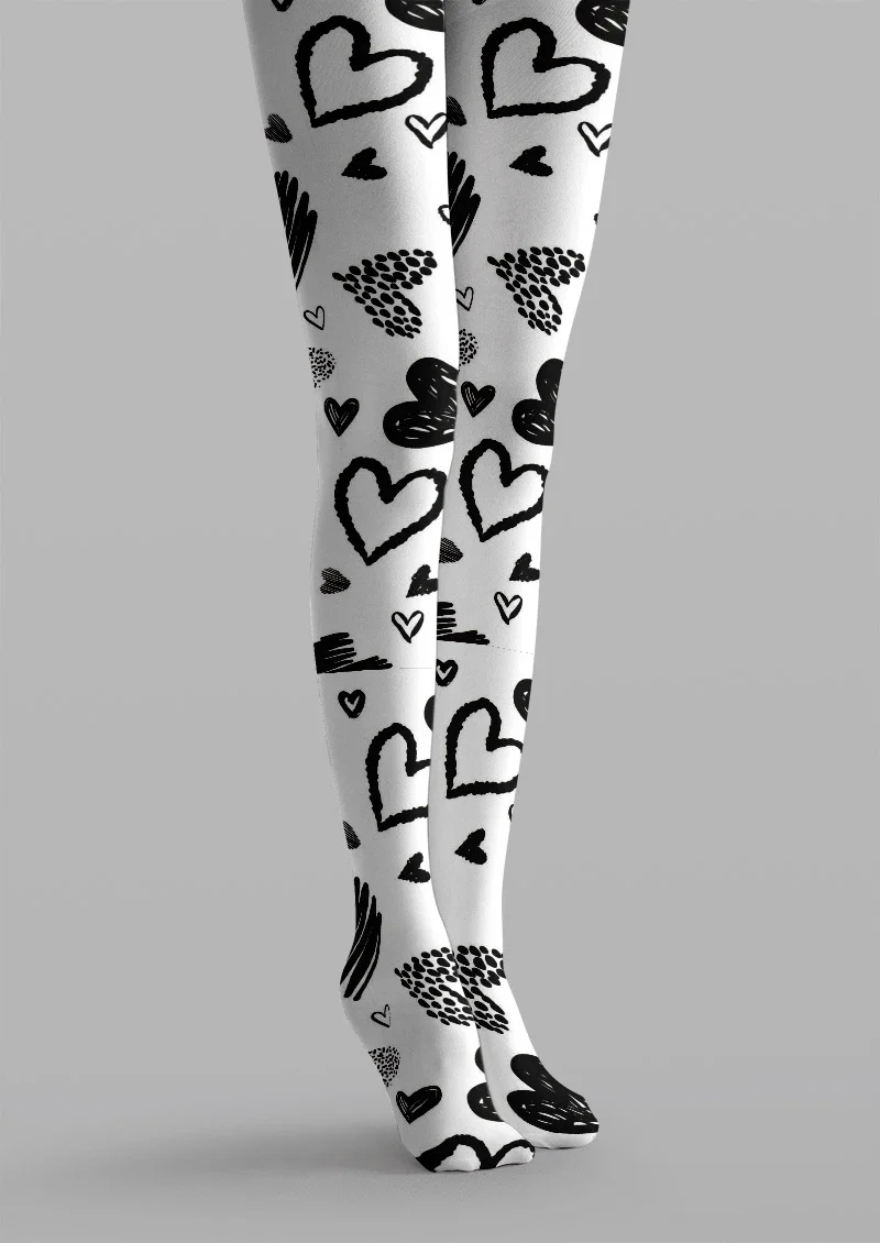 Viken Plan White Heart Sketch Tights Hosiery Pantyhose - Image 3
