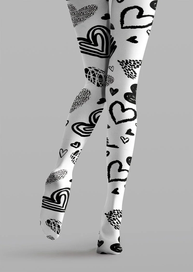 Viken Plan White Heart Sketch Tights Hosiery Pantyhose - Image 4