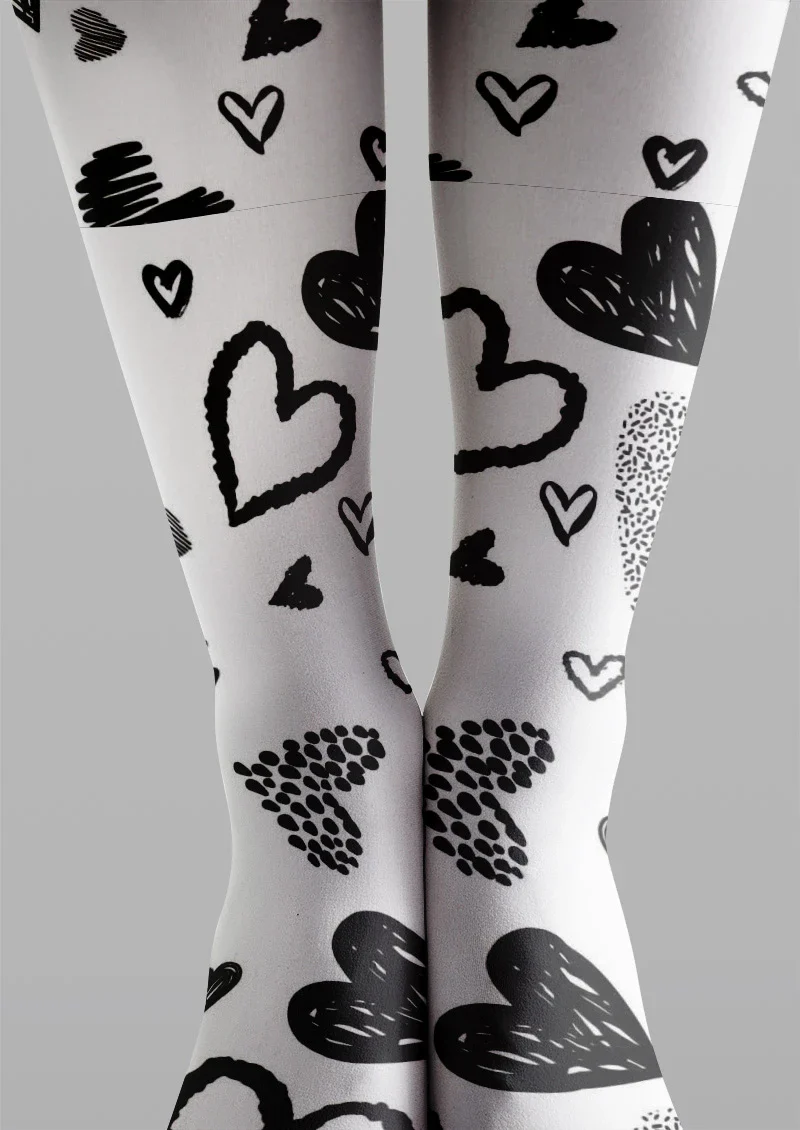 Viken Plan White Heart Sketch Tights Hosiery Pantyhose - Image 5