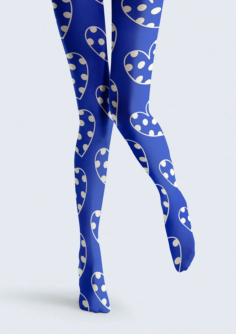 Viken Plan Valentine's Day Blue Heartbeat Tights Hosiery Pantyhose