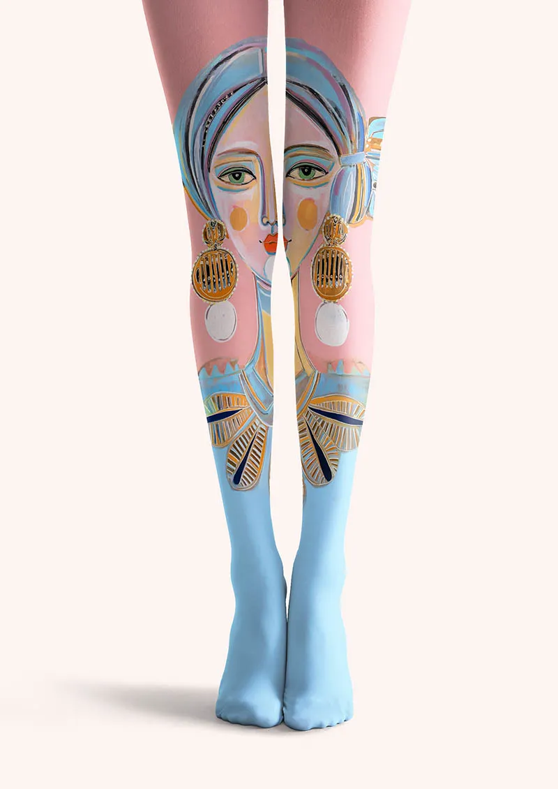Viken Plan Fun Art Blue Muse Tights Hosiery Pantyhose