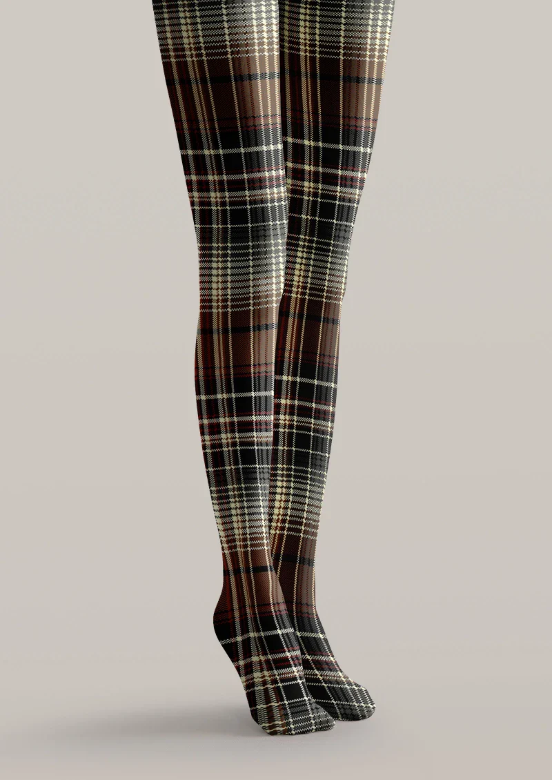 Viken Plan Brown Warm Plaid Tights Hosiery Pantyhose - Image 3