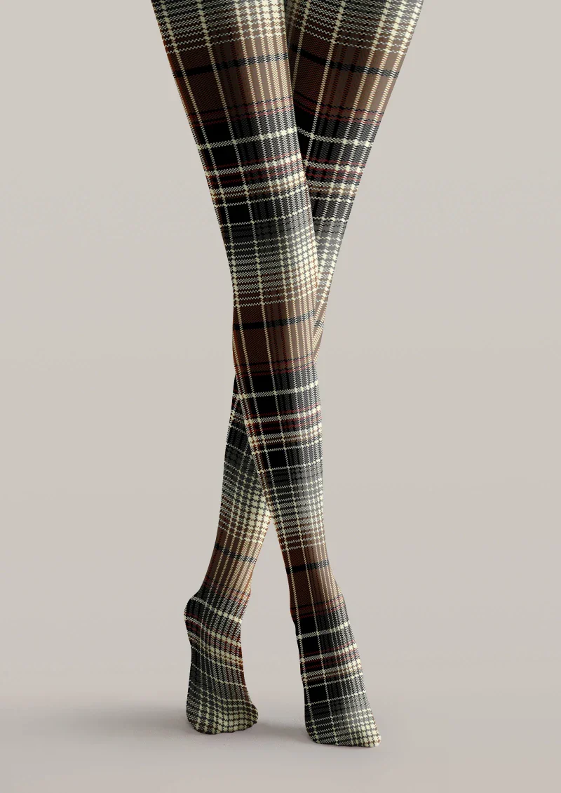 Viken Plan Brown Warm Plaid Tights Hosiery Pantyhose - Image 5