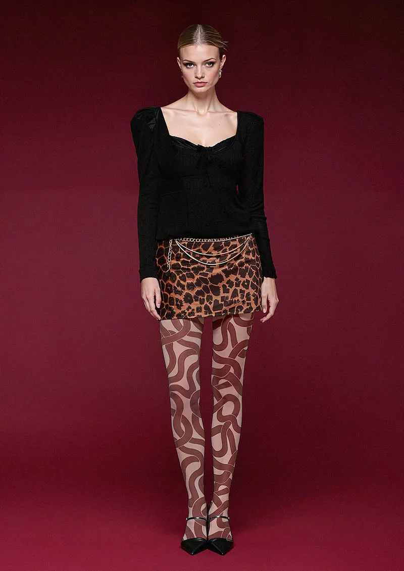 Viken Plan Brown Wave Art Tights Hosiery Pantyhose - Image 2