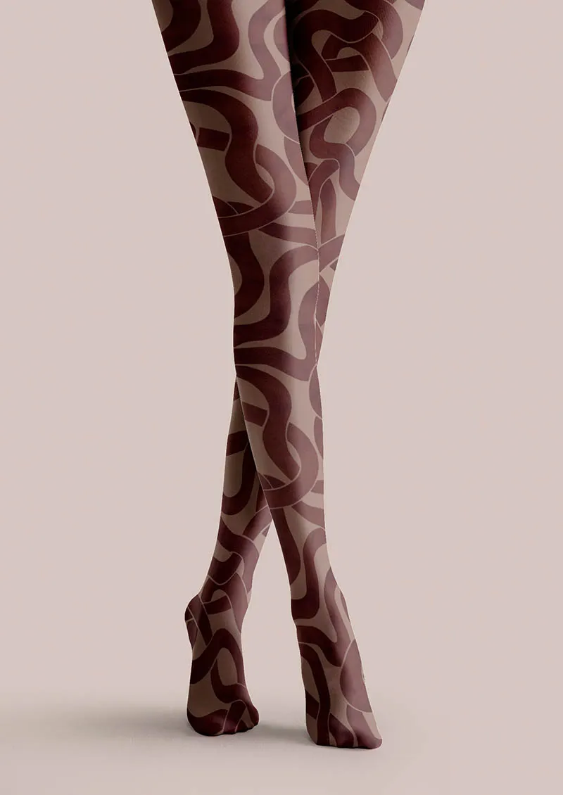 Viken Plan Brown Wave Art Tights Hosiery Pantyhose - Image 3