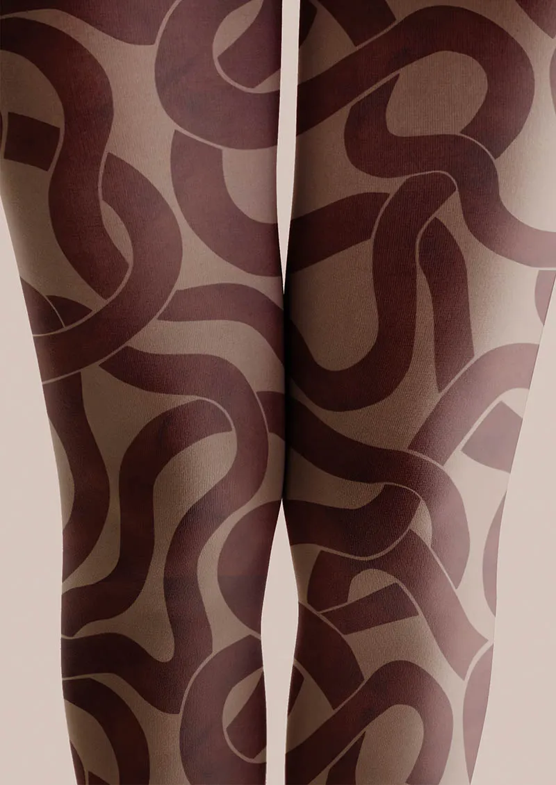 Viken Plan Brown Wave Art Tights Hosiery Pantyhose - Image 4