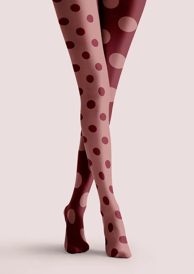 Viken Plan Burgundy Dots Tights Hosiery Pantyhose - Image 3