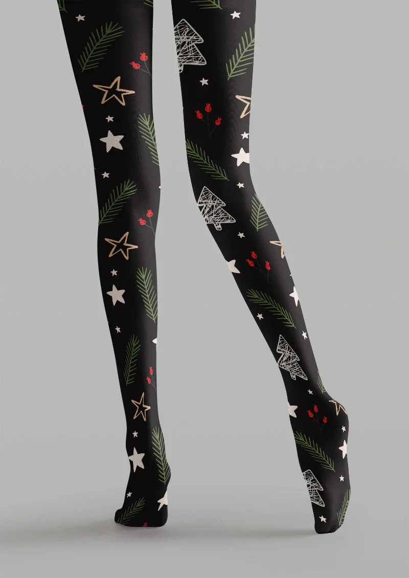 Viken Plan Christmas Star Tree Graphic Tights Hosiery Pantyhose