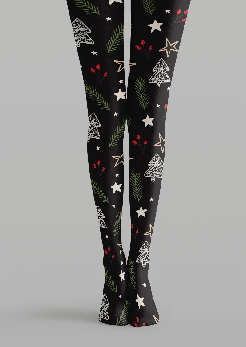Viken Plan Christmas Star Tree Graphic Tights Hosiery Pantyhose - Image 4