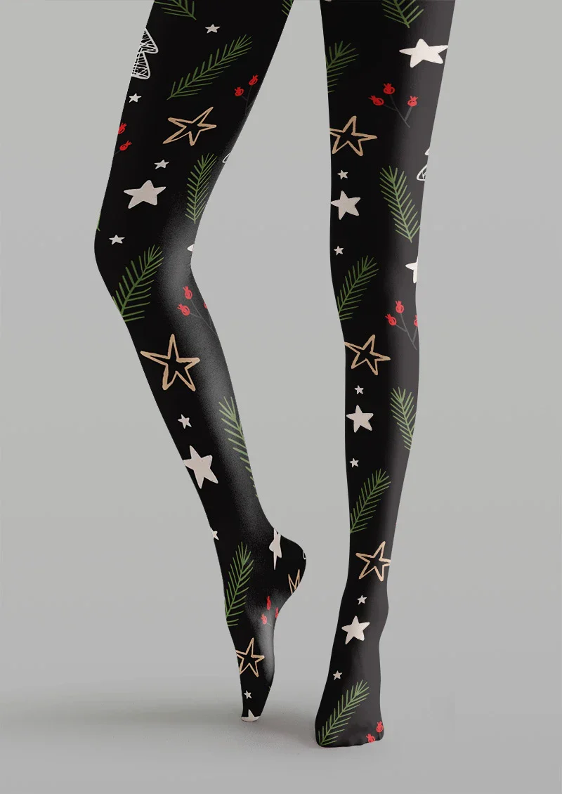 Viken Plan Christmas Star Tree Graphic Tights Hosiery Pantyhose - Image 5