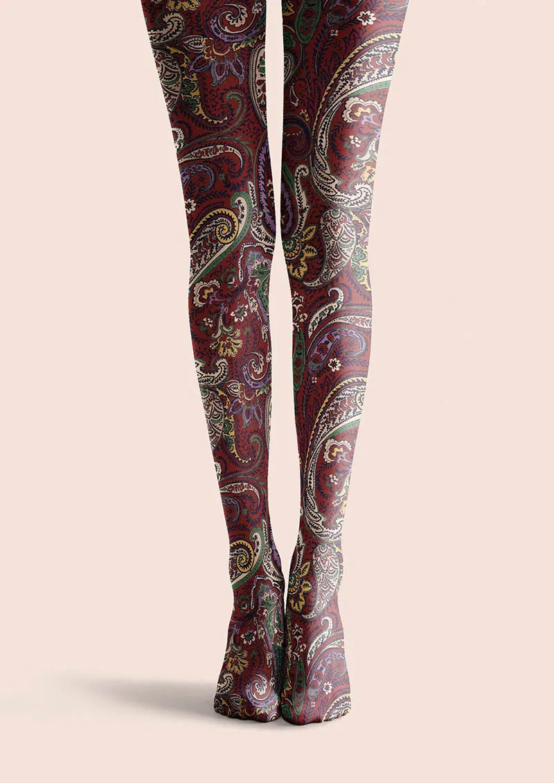 Viken Plan Classic Burgundy Paisley Tights Hosiery Pantyhose - Image 5