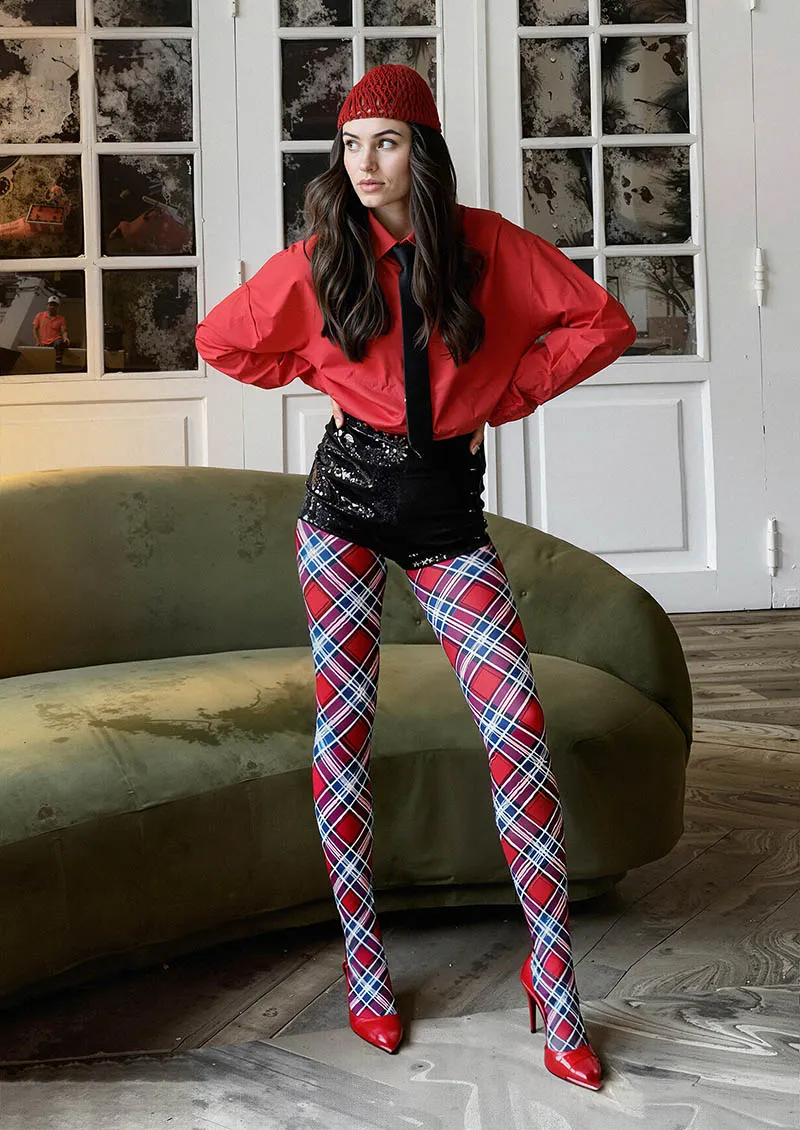 Viken Plan Christmas Classic Red Tartan Tights Hosiery Pantyhose - Image 2