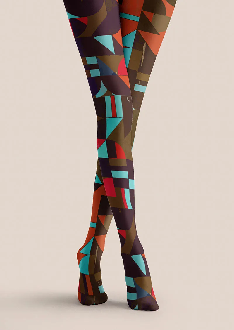 Viken Plan Color Clash Geometry Tights Hosiery Pantyhose - Image 3