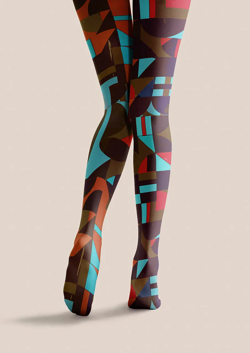 Viken Plan Color Clash Geometry Tights Hosiery Pantyhose - Image 4