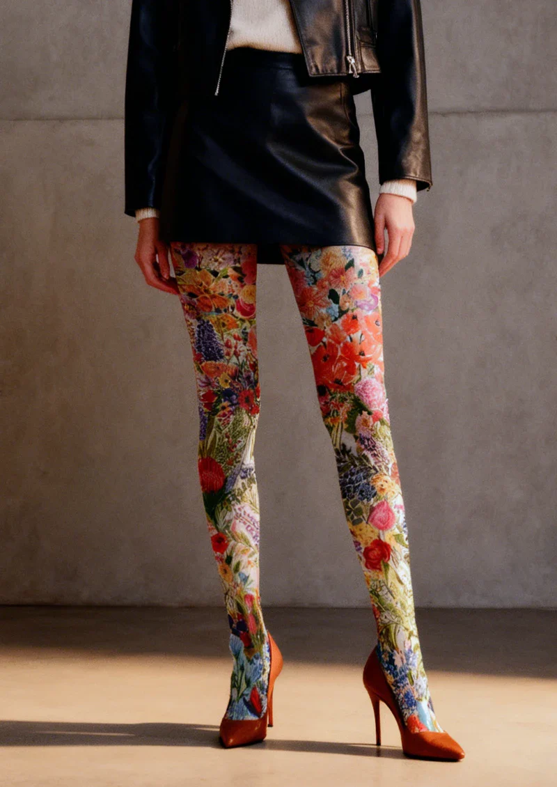 Viken Plan Colorful Abstract Garden Tights Hosiery Pantyhose - Image 2