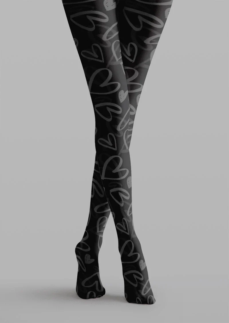 Viken Plan Black Heart Sheer Tights Hosiery Pantyhose