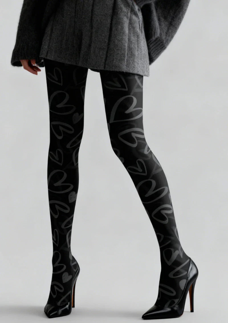 Viken Plan Black Heart Sheer Tights Hosiery Pantyhose - Image 2