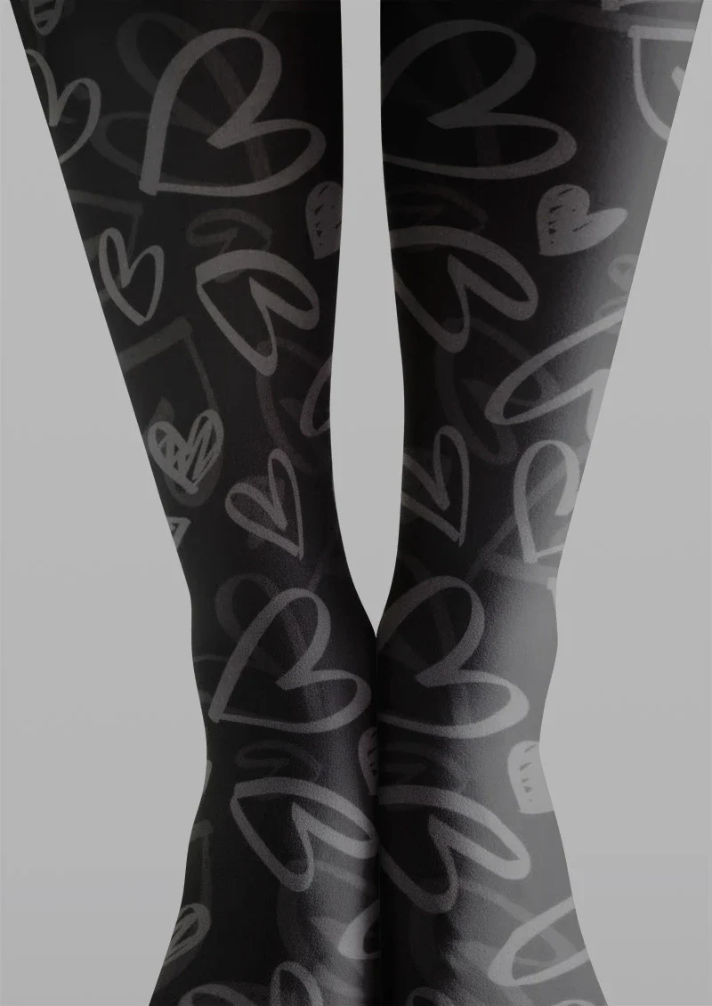 Viken Plan Black Heart Sheer Tights Hosiery Pantyhose - Image 3