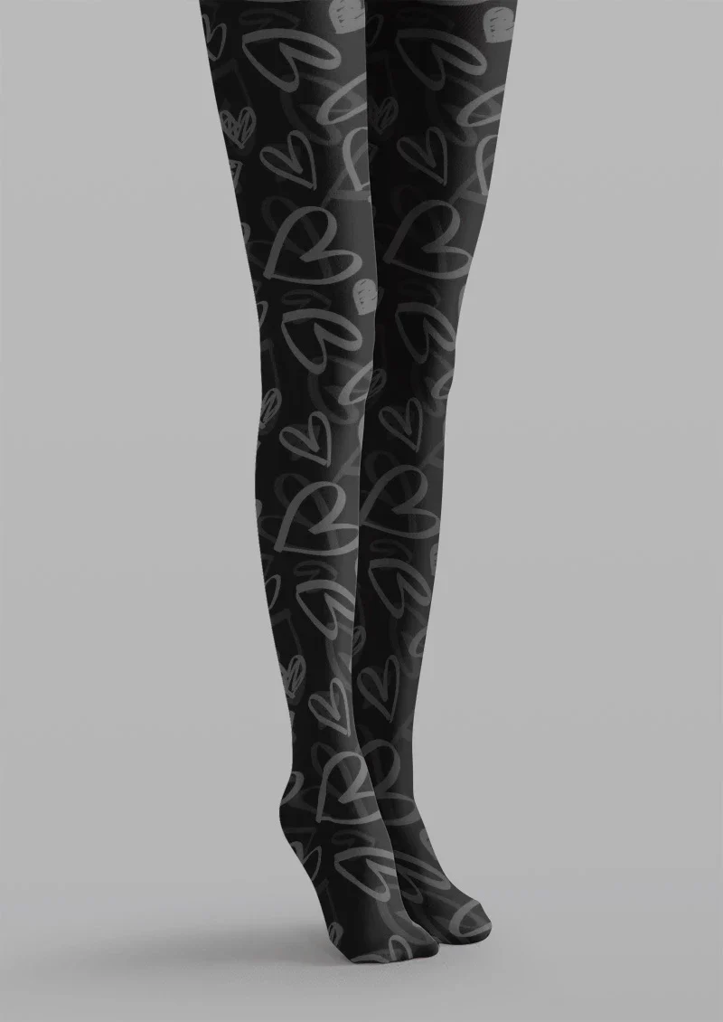Viken Plan Black Heart Sheer Tights Hosiery Pantyhose - Image 5