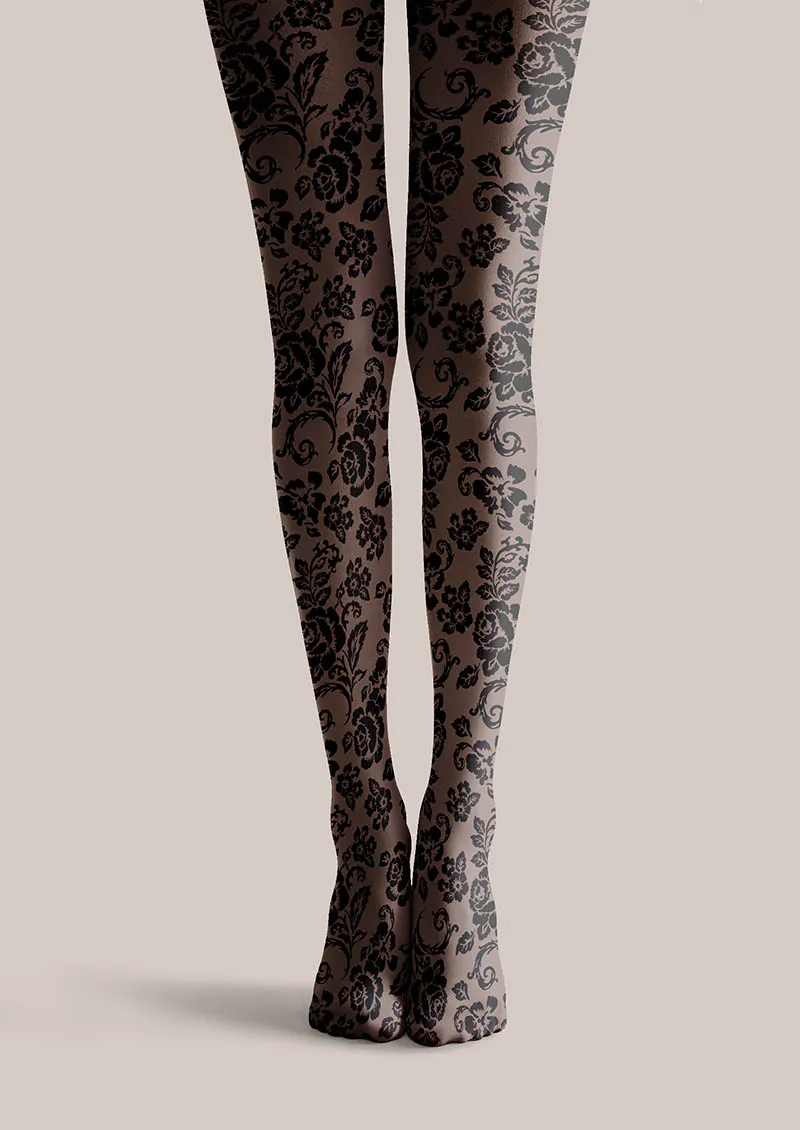 Viken Plan Flower Print Dark Bloom Tights Hosiery Pantyhose - Image 3