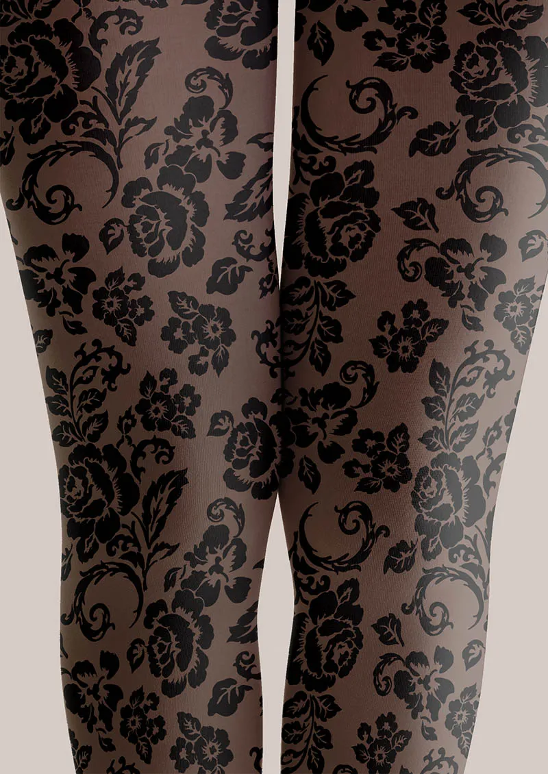 Viken Plan Flower Print Dark Bloom Tights Hosiery Pantyhose - Image 4