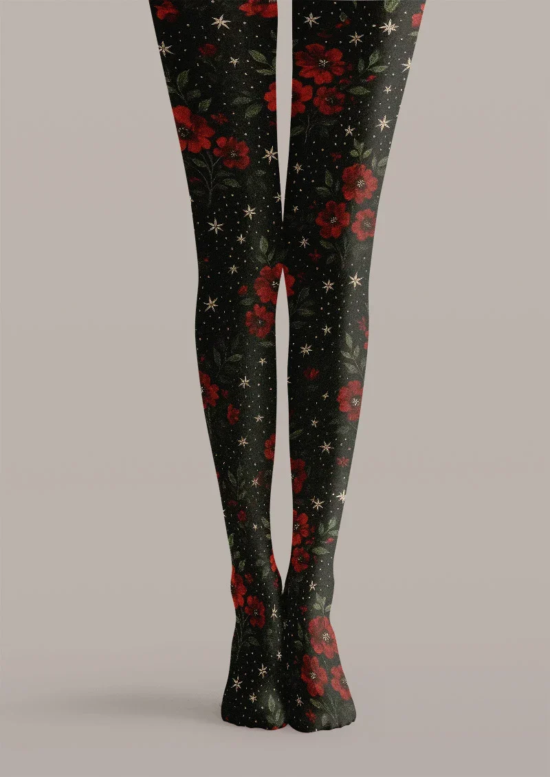 Viken Plan Gothic Rose Dark Floral Tights Hosiery Pantyhose