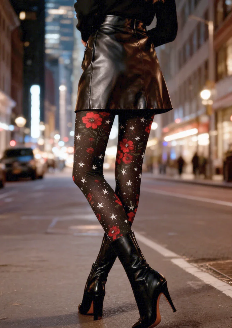 Viken Plan Gothic Rose Dark Floral Tights Hosiery Pantyhose - Image 2