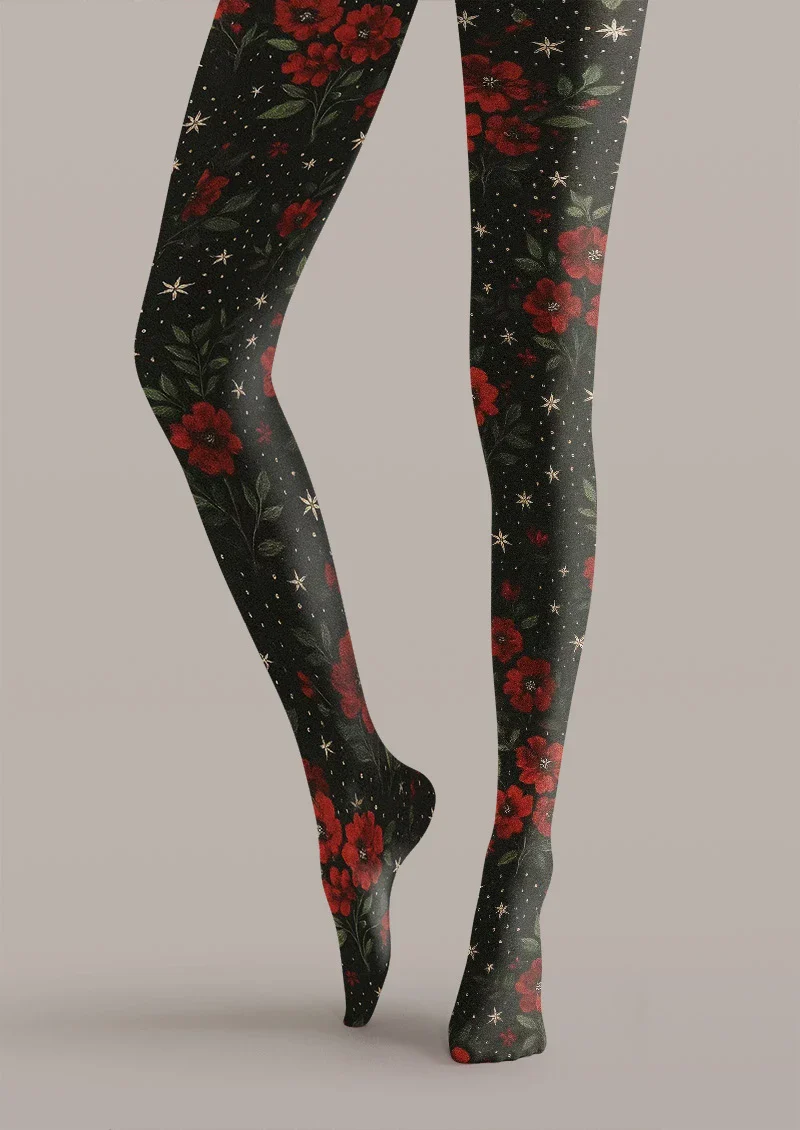 Viken Plan Gothic Rose Dark Floral Tights Hosiery Pantyhose - Image 3