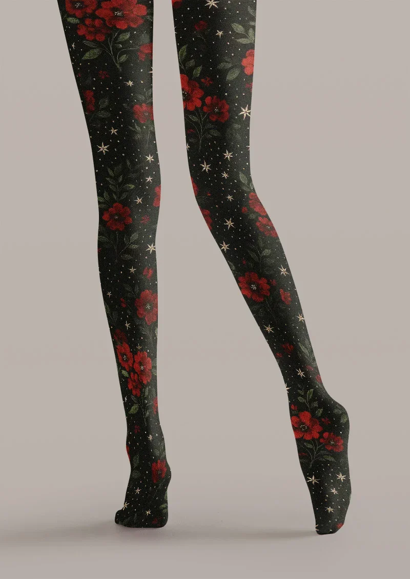 Viken Plan Gothic Rose Dark Floral Tights Hosiery Pantyhose - Image 4