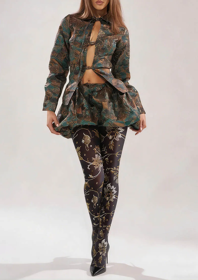 Viken Plan Floral pattern Dark Floral Tights Hosiery Pantyhose - Image 2
