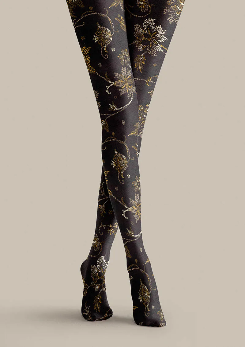 Viken Plan Floral pattern Dark Floral Tights Hosiery Pantyhose - Image 3