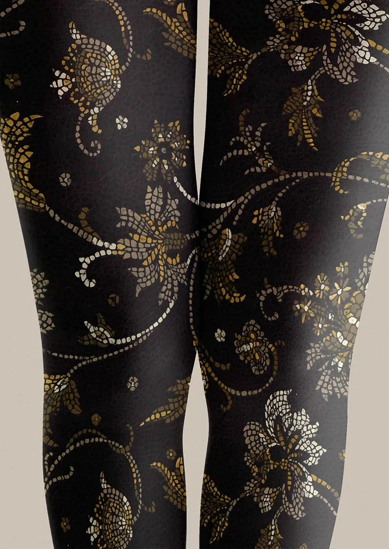 Viken Plan Floral pattern Dark Floral Tights Hosiery Pantyhose - Image 4
