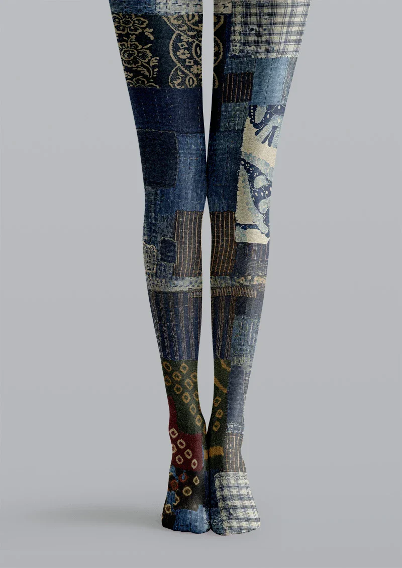 Viken Plan Patchwork Quilt Denim Tights Hosiery Pantyhose