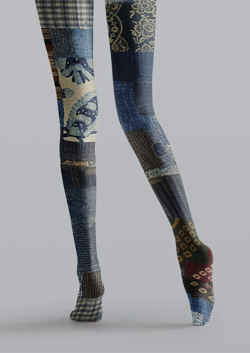 Viken Plan Patchwork Quilt Denim Tights Hosiery Pantyhose - Image 4