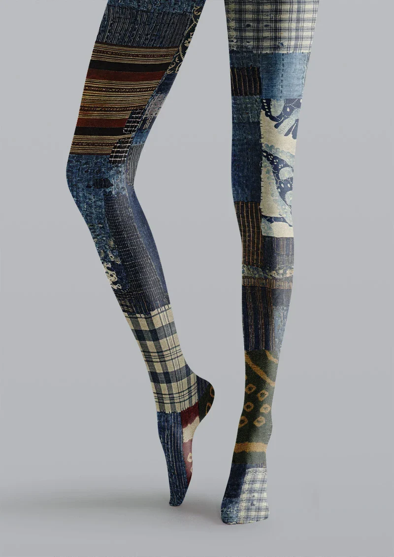 Viken Plan Patchwork Quilt Denim Tights Hosiery Pantyhose - Image 5