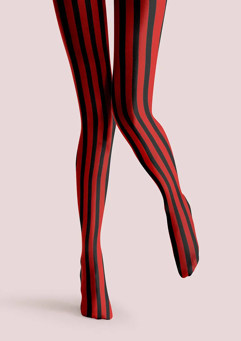Viken Plan Electric Red Stripes Tights Hosiery Pantyhose