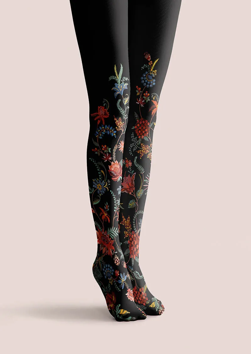 Viken Plan Exotic Floral Black Tights Hosiery Pantyhose - Image 3